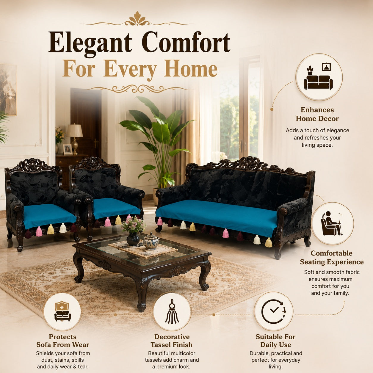 LUXEHEAVEN Royal Tassel Sofa Shield
