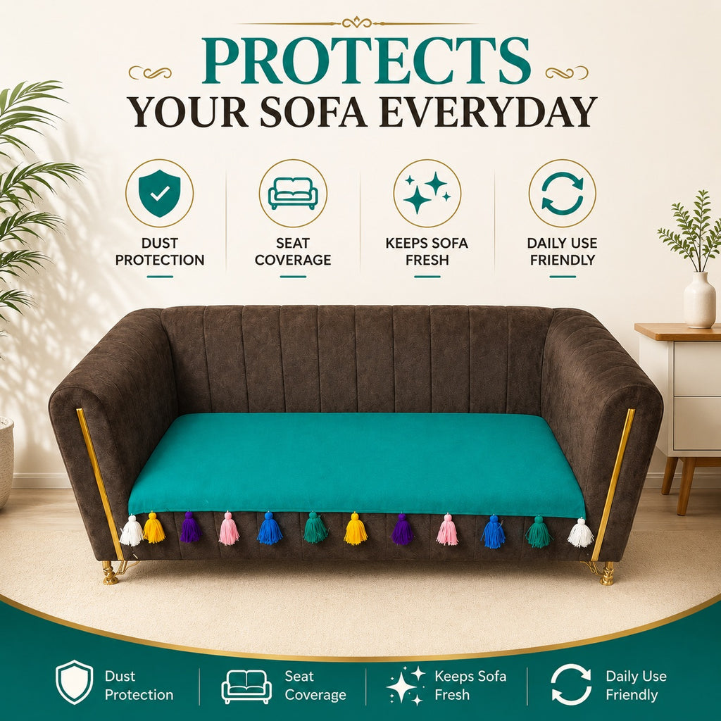 Premium Cotton 3-Seater Sofa Cover with Colorful Tassel Trim – Breathable & Durable Couch Protector