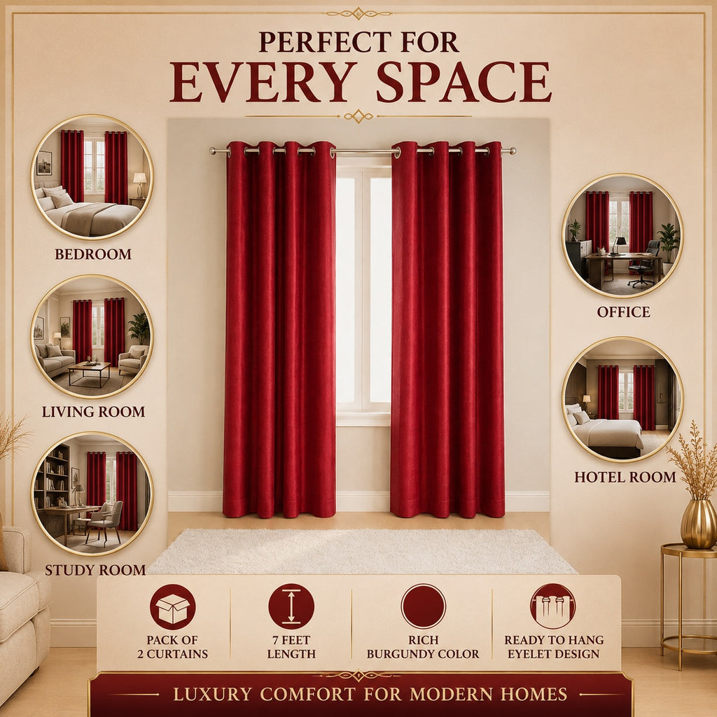 Luxury Burgundy Room Darkening Eyelet Curtains – 7ft (Pack of 2)