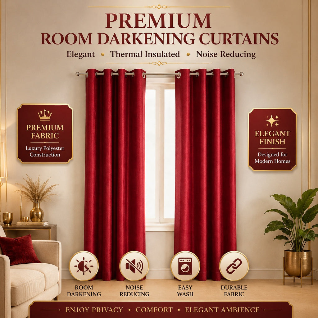 Luxury Burgundy Room Darkening Eyelet Curtains – 7ft (Pack of 2)