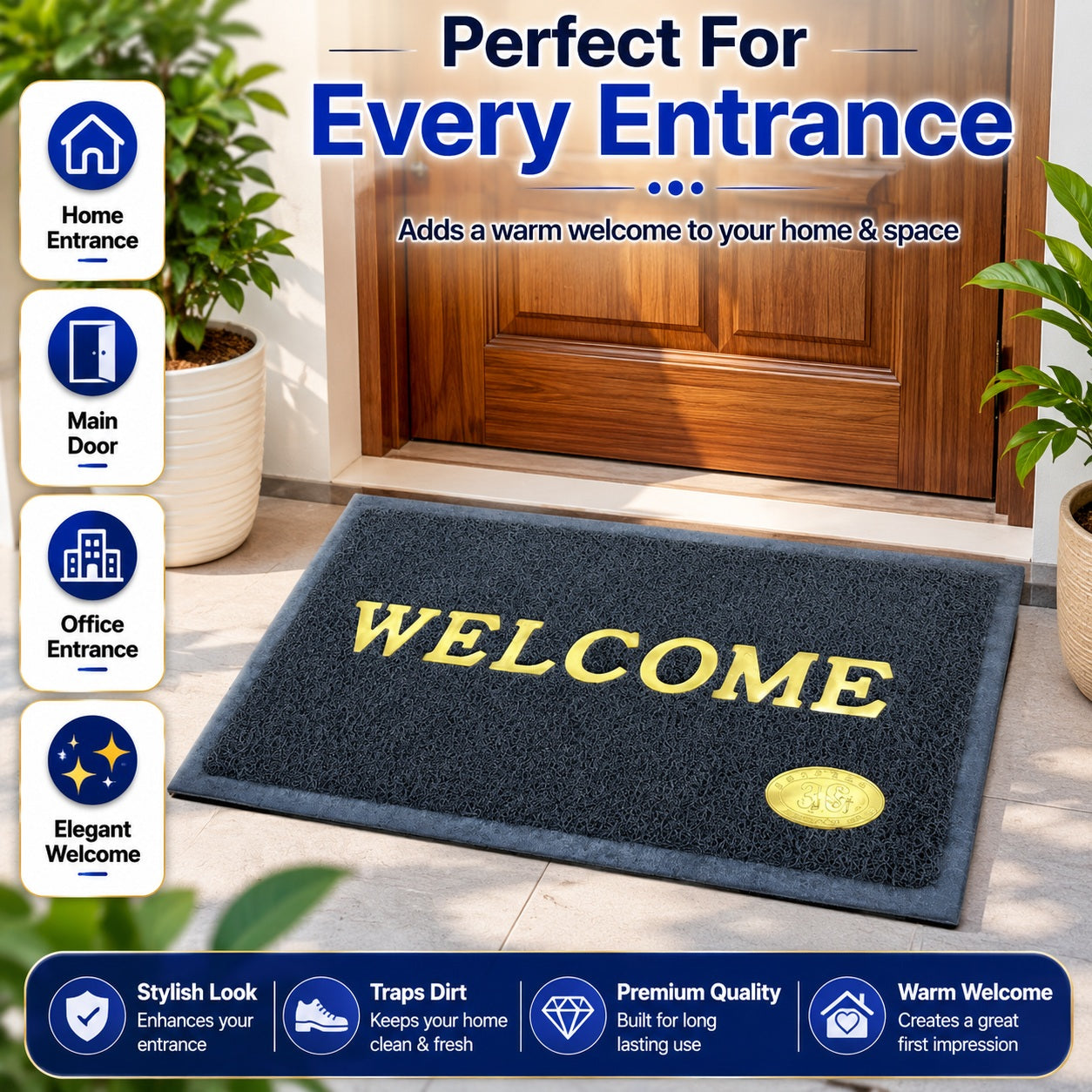 Heavy-Duty Premium PVC Welcome Mat – Durable Anti-Slip Outdoor & Indoor Doormat