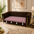 Premium Gingham Checkered Sofa Cushion Cover with Decorative Tassels – Non-Slip Cotton Blend Couch Protector Mat