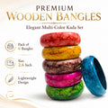Premium Multi-Color Wooden Bangle Set – 2.5 Inch Glossy Kada Set (Pack of 6)