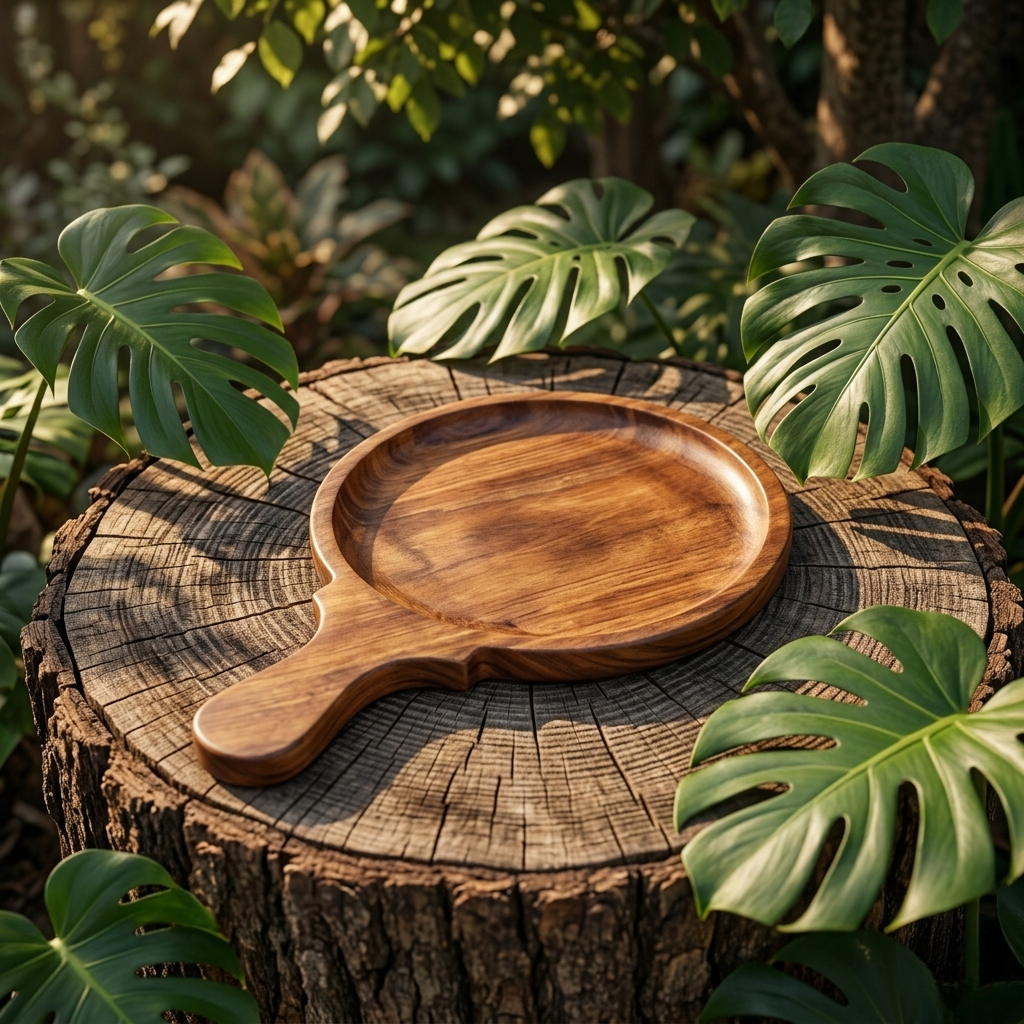 Premium Sheesham Wood Pizza Platter and Charcuterie Board – 12-Inch Round Wooden Serving Tray with Handle