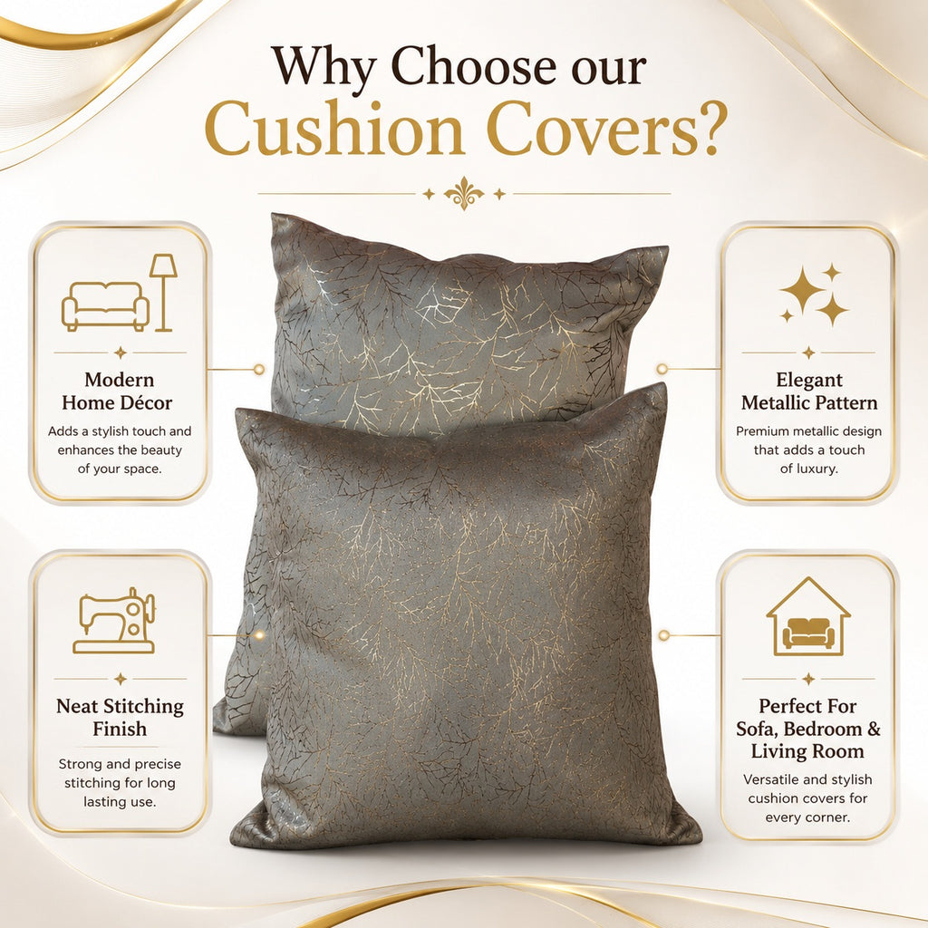 Premium Metallic Leaf Pattern Cushion Covers – 40x40 cm (Pack of 2)
