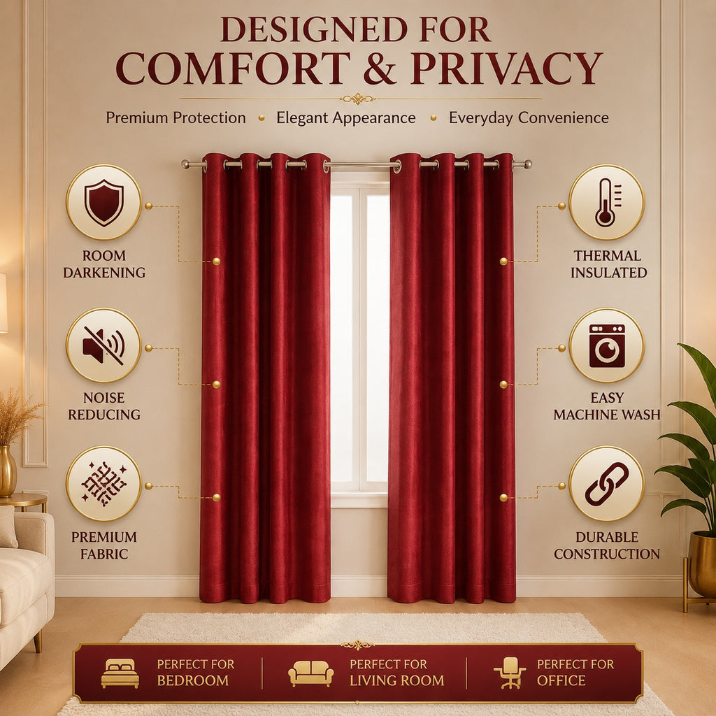 Luxury Burgundy Room Darkening Eyelet Curtains – 7ft (Pack of 2)
