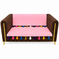 Premium Pink 3-Seater Sofa Cover Set with Multicolor Boho Tassels – Soft Cotton Anti-Slip Furniture Shield