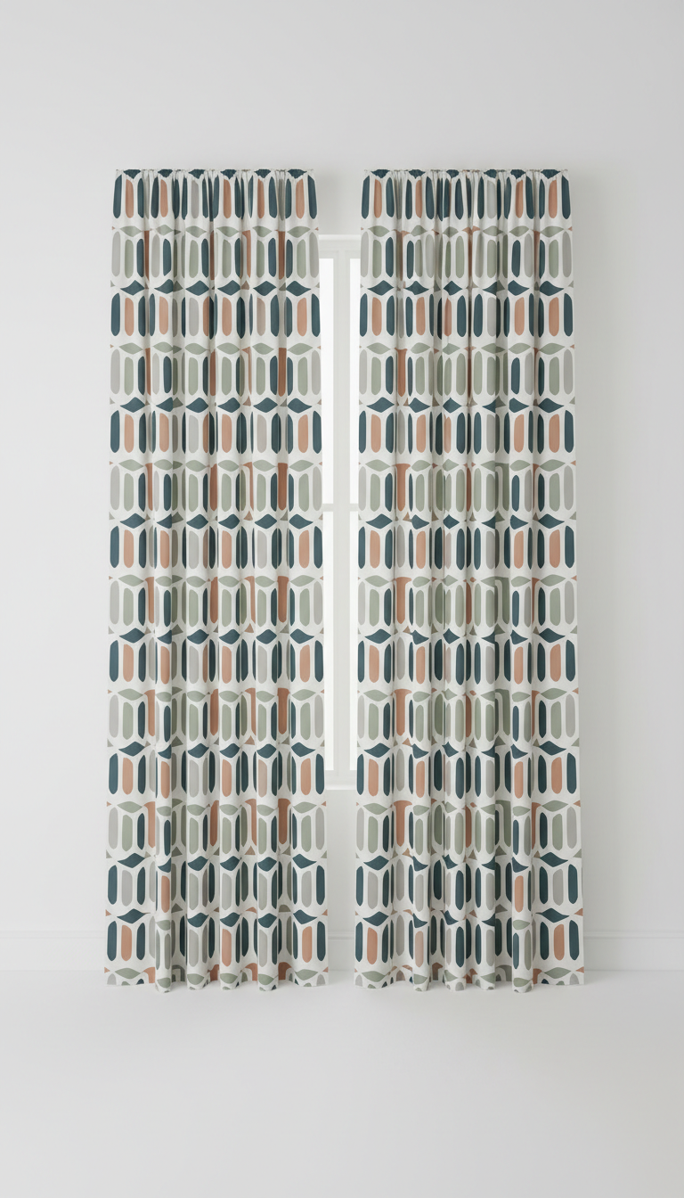 Cotton Curtain Set with Geometric Print
