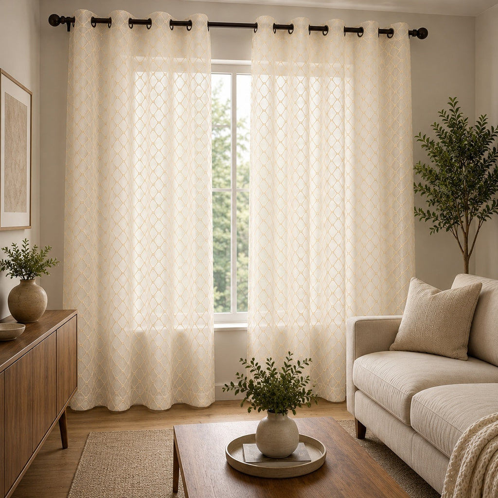 Premium Embroidered Sheer Curtains – Soft Light Filtering Polyester Drapes