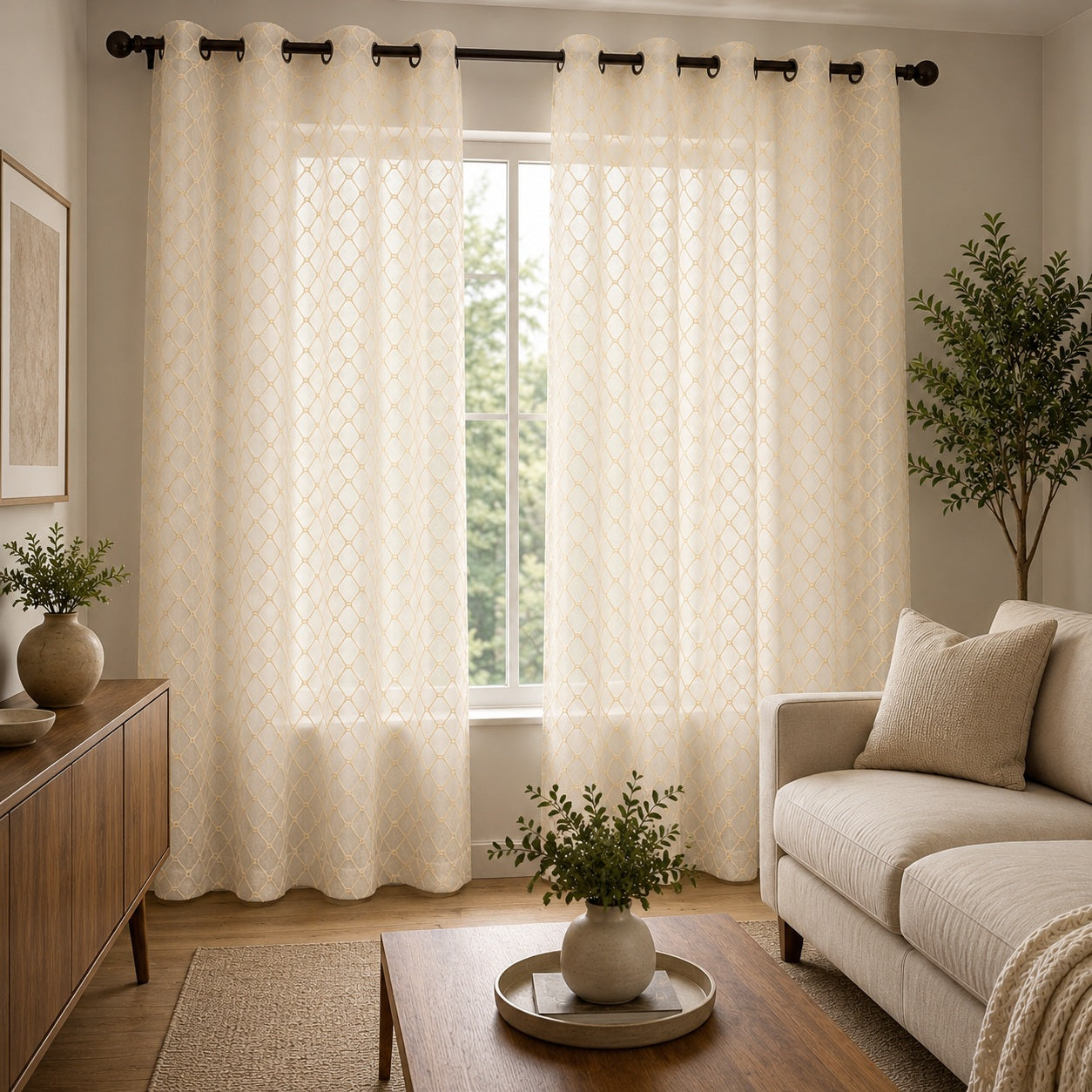 Premium Embroidered Sheer Curtains – Soft Light Filtering Polyester Drapes