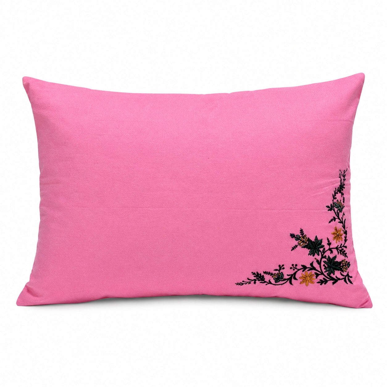 Luxury Floral Embroidered Silk pillow Covers – 27 \times 17 Inch Rectangular Pillowcases (Pack of 2, Vibrant Pink)