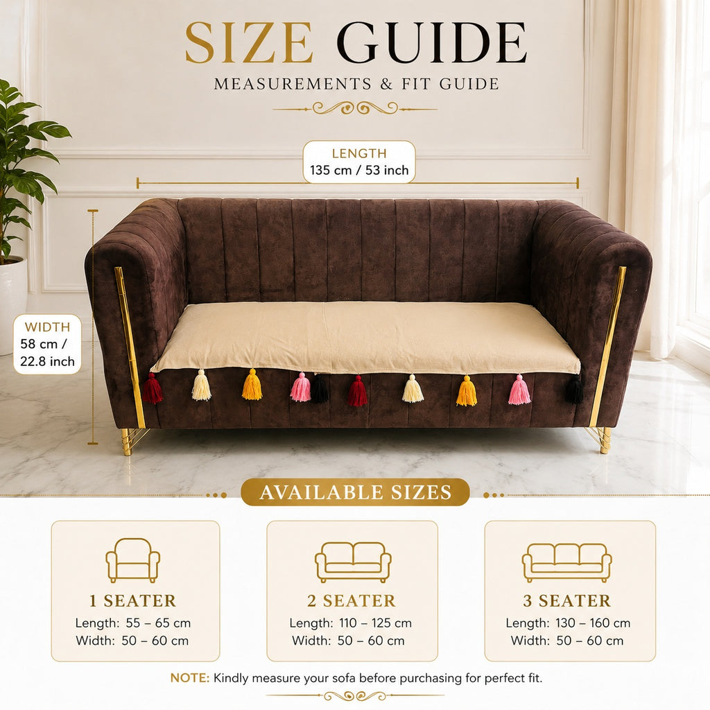 Premium Boho Sofa Seat Cushion Cover with Colorful Tassels – Non-Slip Chic Couch Protector Mat