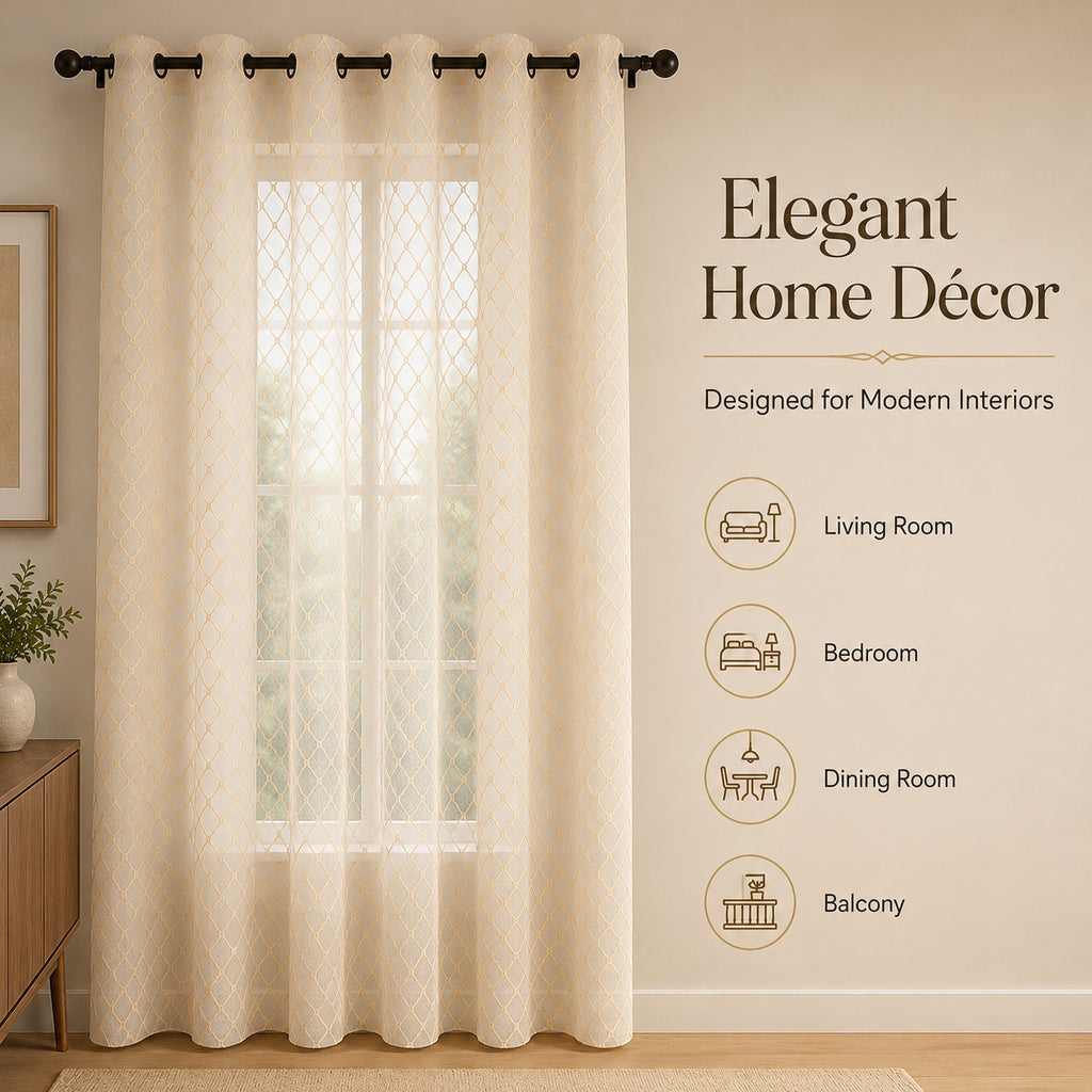 Premium Embroidered Sheer Curtains – Soft Light Filtering Polyester Drapes