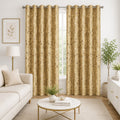 Premium Metallic Gold Foil Leaf Print Curtains – Beige & Gold Light Filtering Drapes