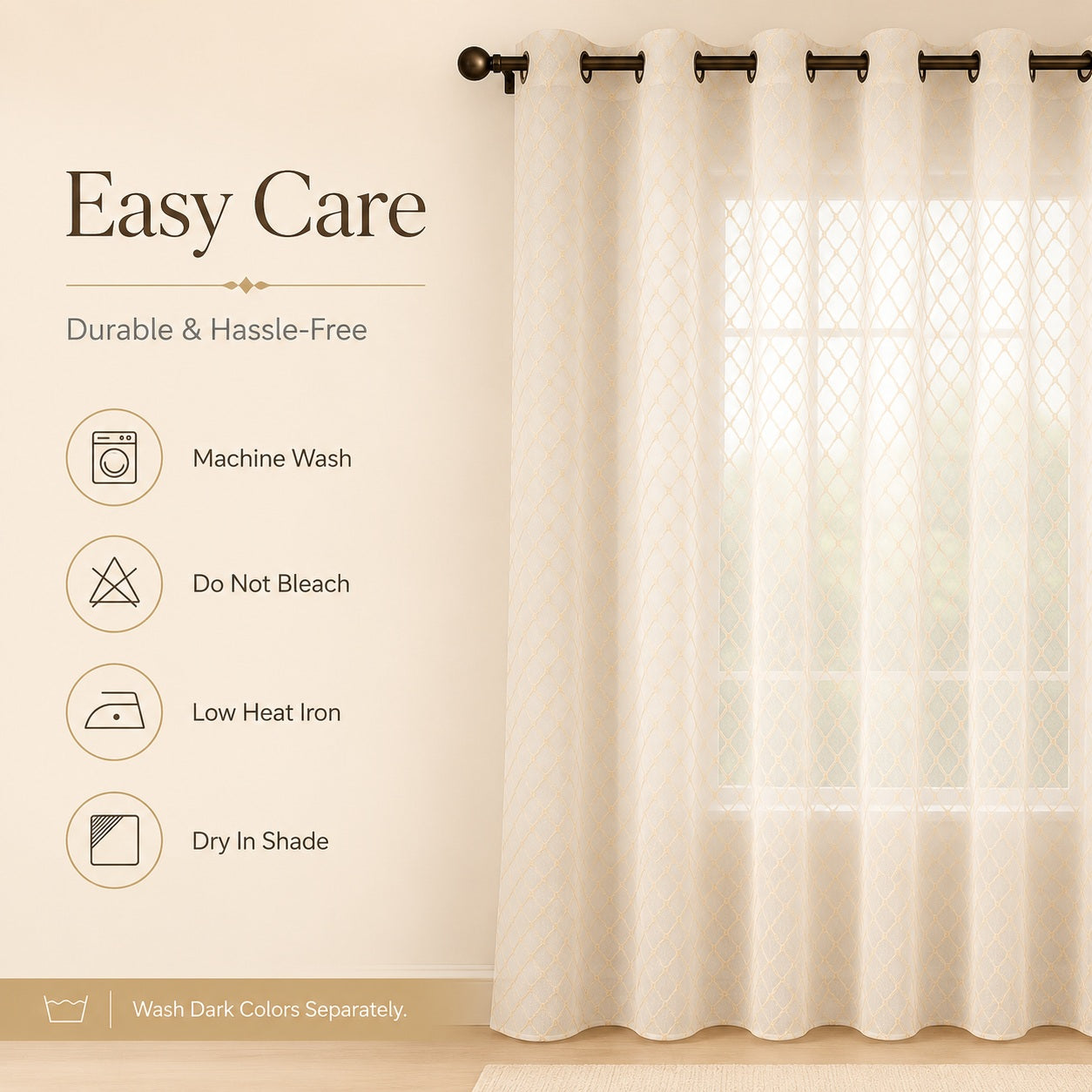 Premium Embroidered Sheer Curtains – Soft Light Filtering Polyester Drapes