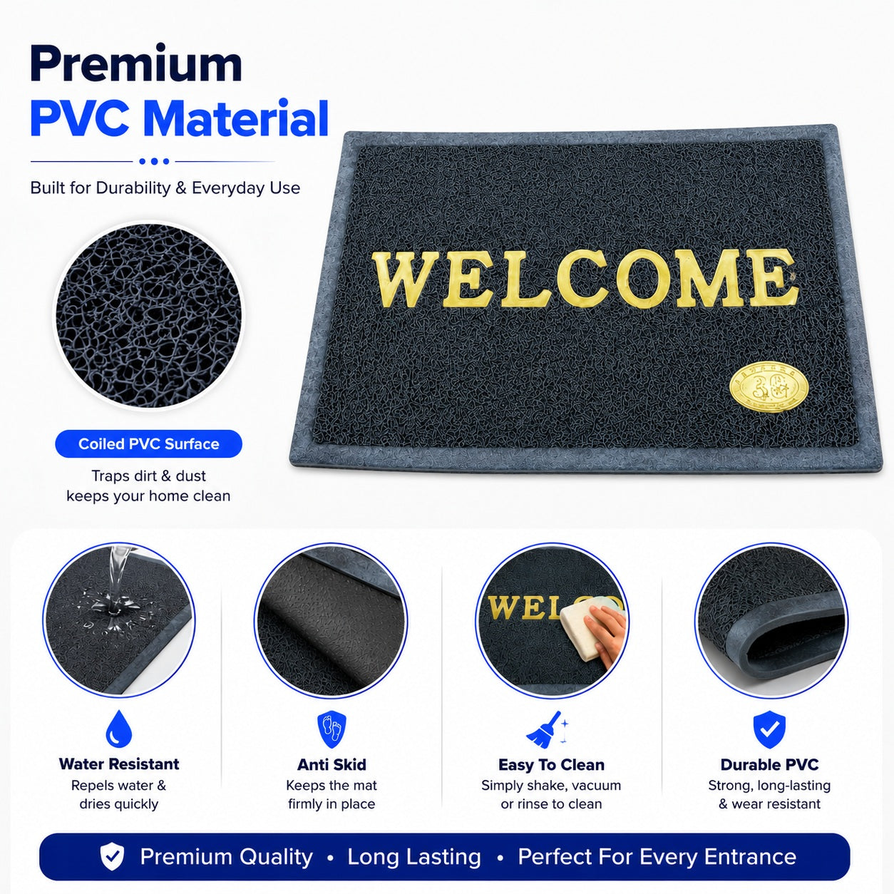 Heavy-Duty Premium PVC Welcome Mat – Durable Anti-Slip Outdoor & Indoor Doormat