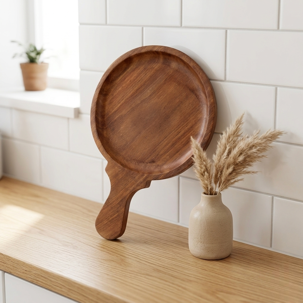 Premium Sheesham Wood Pizza Platter and Charcuterie Board – 12-Inch Round Wooden Serving Tray with Handle