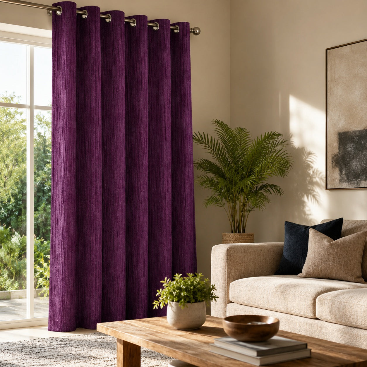 Premium Rich Wine Eyelet Curtains – Elegant Shiny Polyester Drapes for Living Room & Bedroom