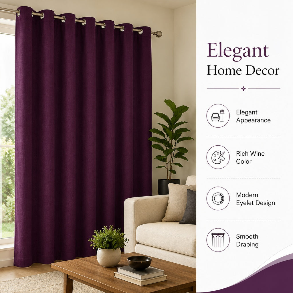 Premium Rich Wine Eyelet Curtains – Elegant Shiny Polyester Drapes for Living Room & Bedroom