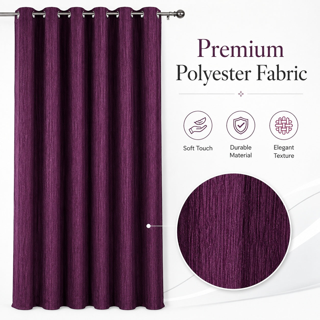 Premium Rich Wine Eyelet Curtains – Elegant Shiny Polyester Drapes for Living Room & Bedroom
