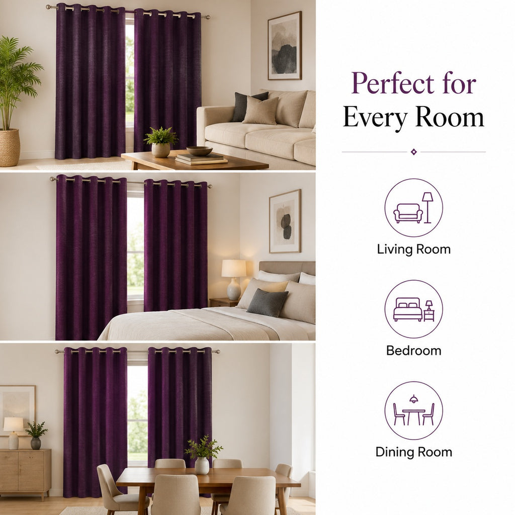 Premium Rich Wine Eyelet Curtains – Elegant Shiny Polyester Drapes for Living Room & Bedroom