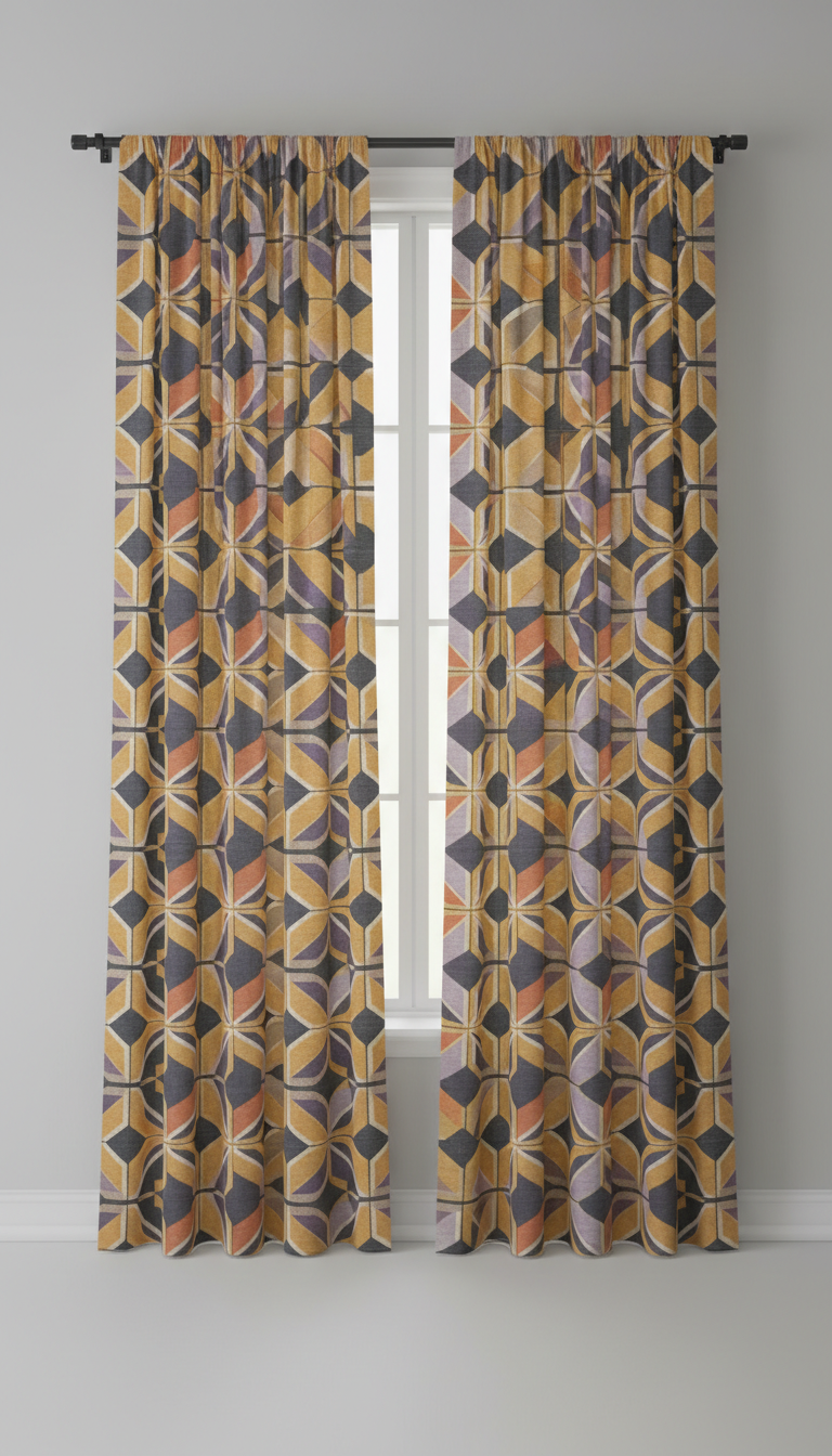 Cotton Curtain Set in Mosaic Blue