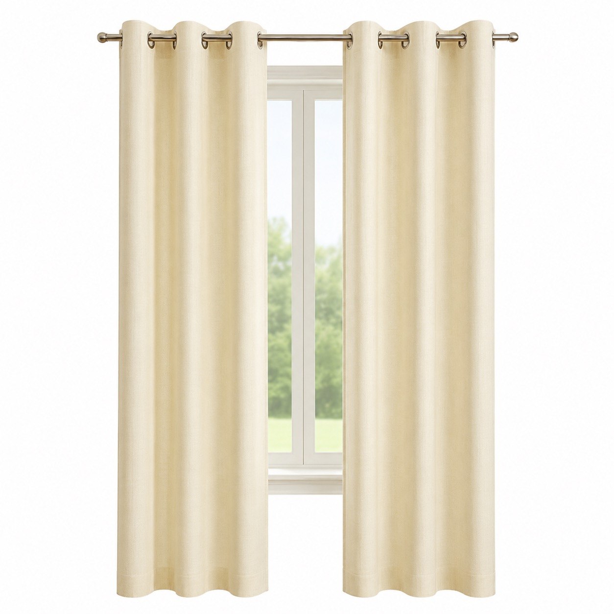 Premium Woven Eyelet Curtains – Cream/Beige