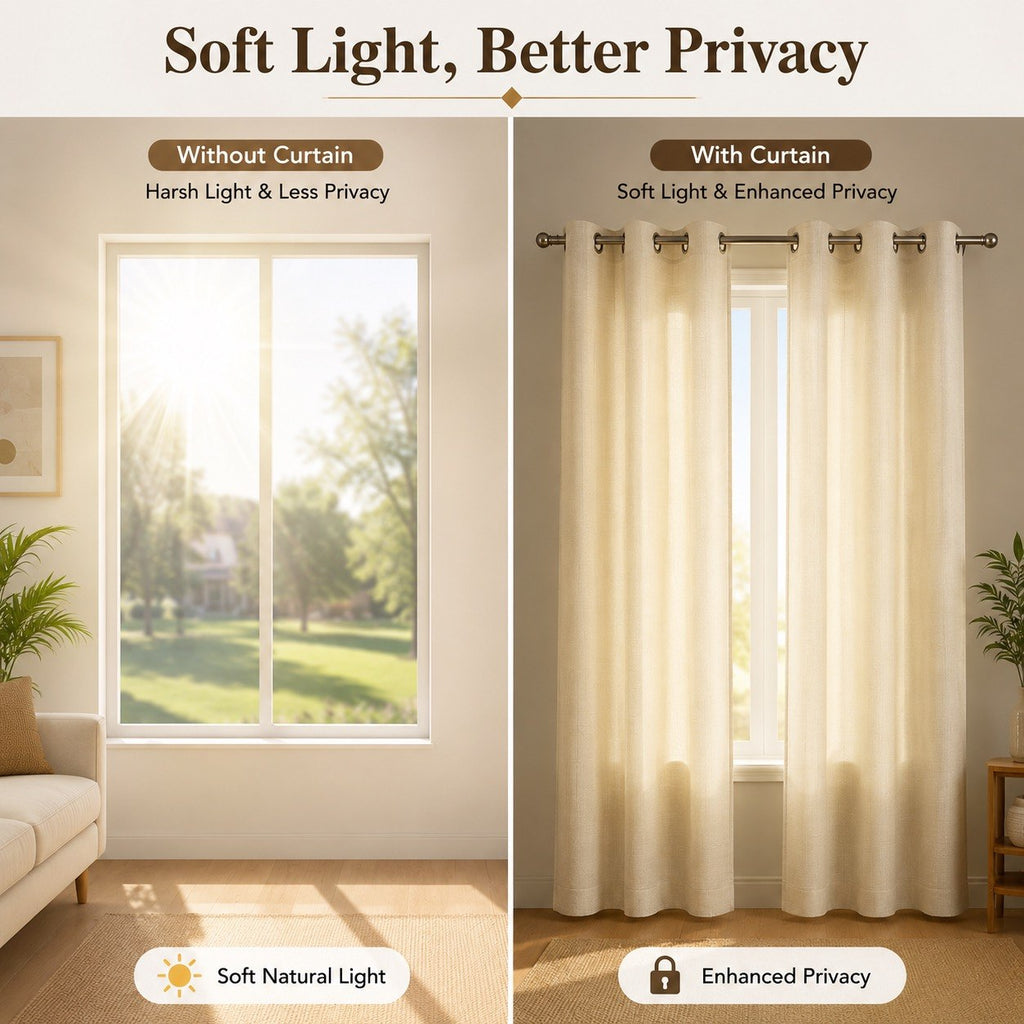 Premium Woven Eyelet Curtains – Cream/Beige