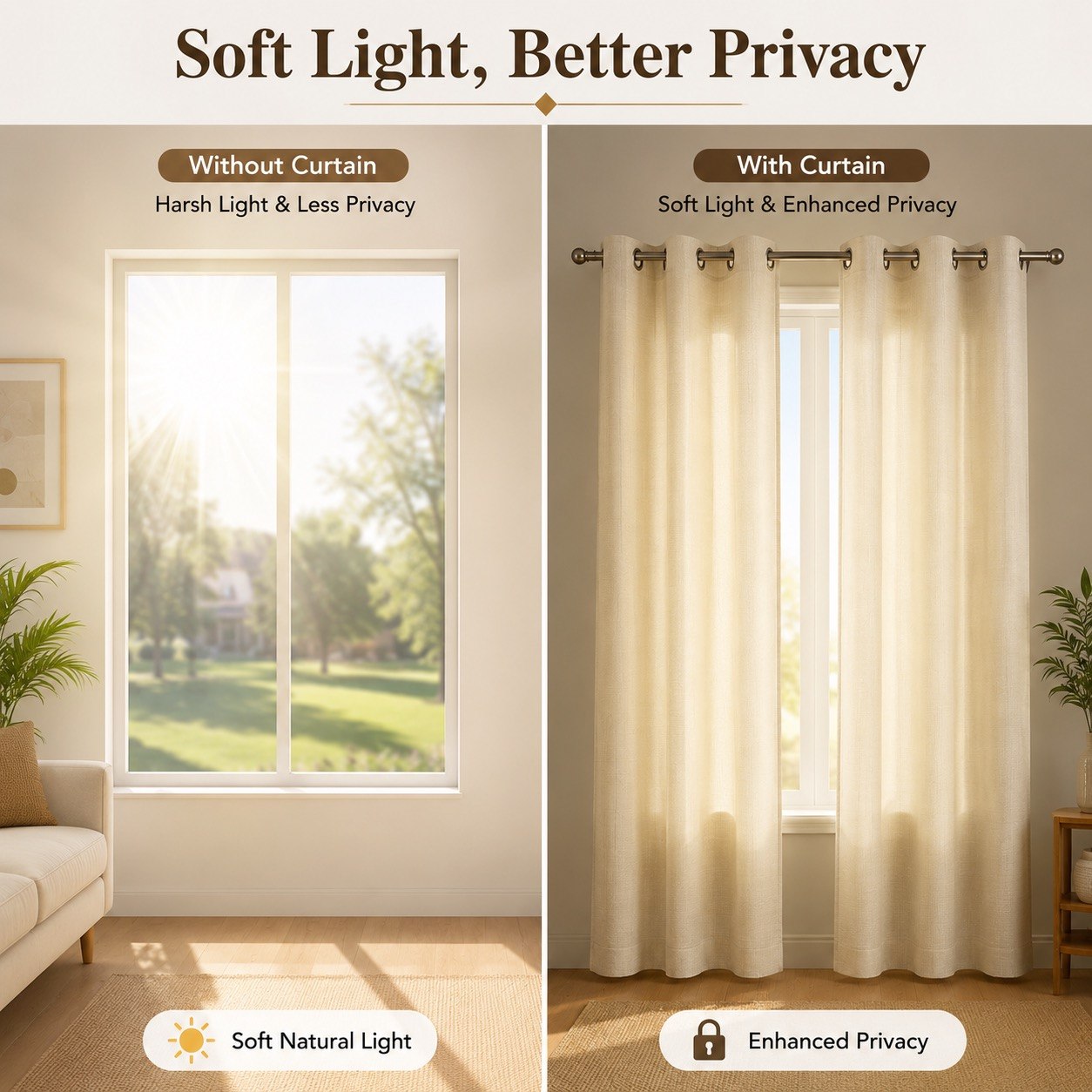 Premium Woven Eyelet Curtains – Cream/Beige