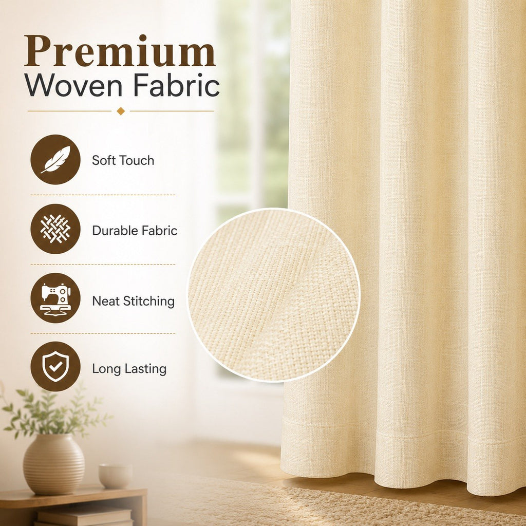 Premium Woven Eyelet Curtains – Cream/Beige