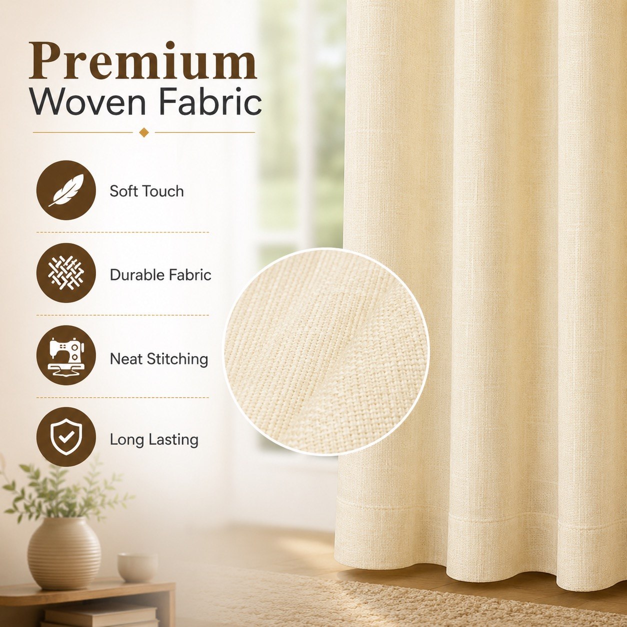 Premium Woven Eyelet Curtains – Cream/Beige