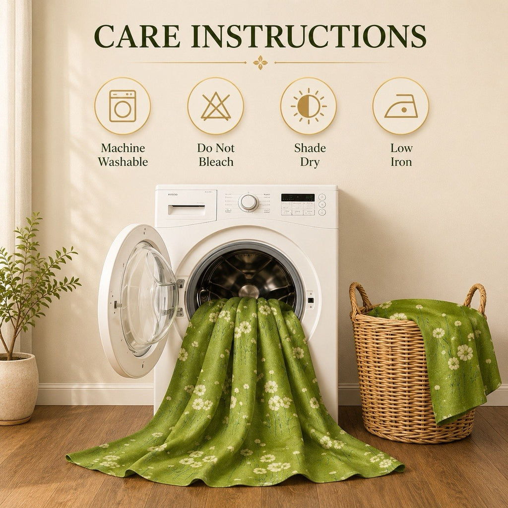 Green Floral Curtains Set of 2, Premium Polyester Daisy Flower Window Drapes for Living Room, Bedroom, Light Filtering Eyelet Grommet Curtain