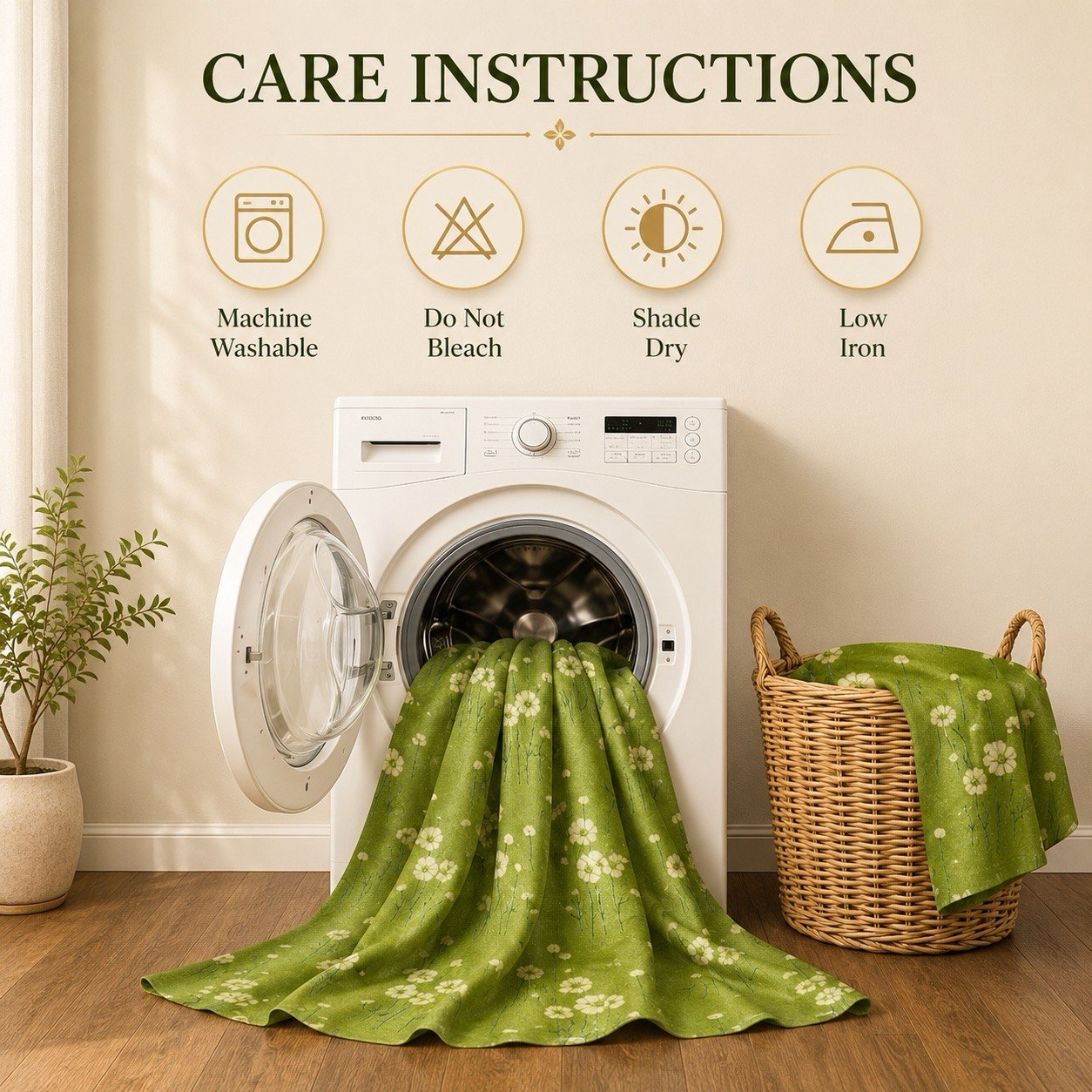 Green Floral Curtains Set of 2, Premium Polyester Daisy Flower Window Drapes for Living Room, Bedroom, Light Filtering Eyelet Grommet Curtain