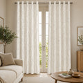 Luxe Metallic Branch Pattern Polyester Eyelet Curtains – Wine, Slate Grey & Pristine Ivory