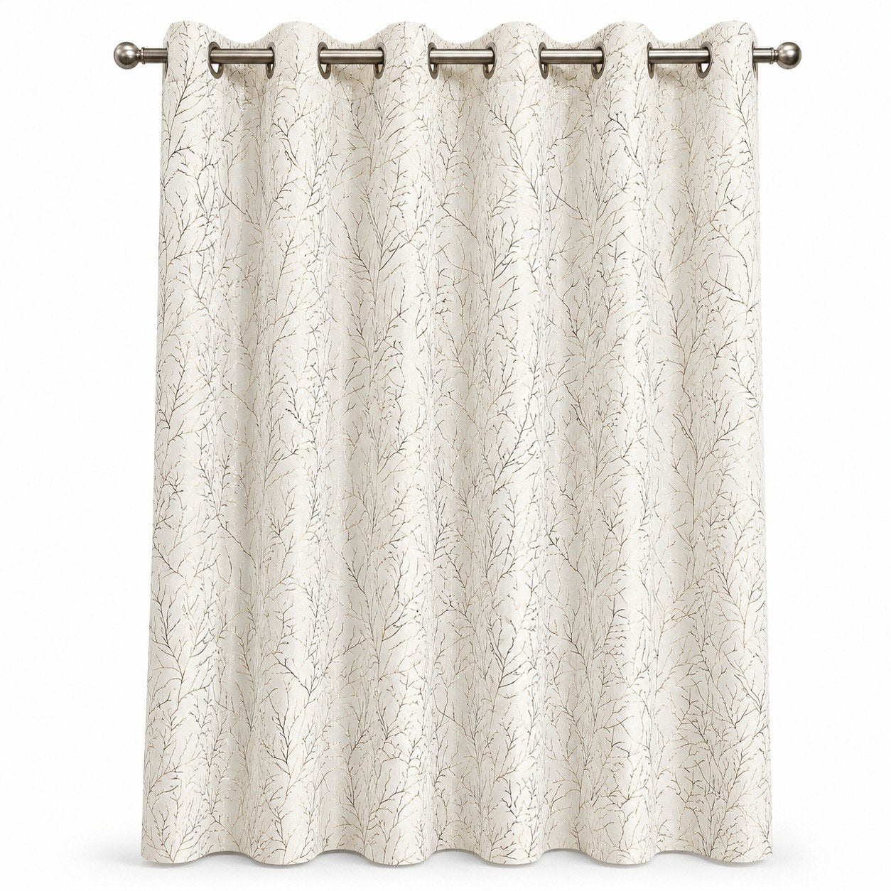 Luxe Metallic Branch Pattern Polyester Eyelet Curtains – Wine, Slate Grey & Pristine Ivory