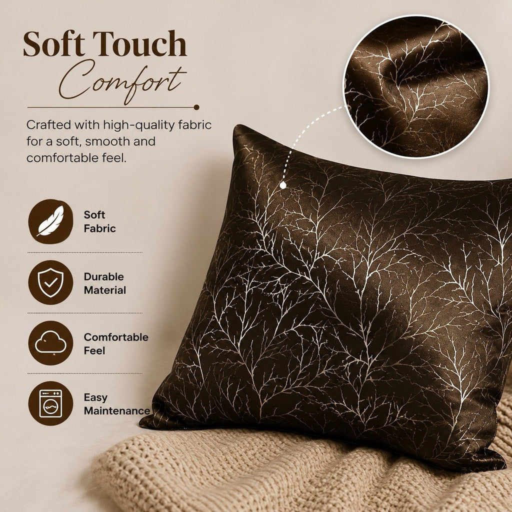 Nature-Inspired Branch Print Cushion Cover Set – Premium Soft Satin Finish Brown Decor (Set of 2)