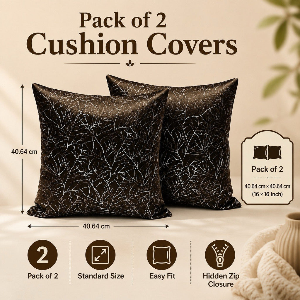 Luxury Silk Cushion Covers – Elegant Printed Tree Branch Design, Soft Decorative Throw Pillow Cases for Living Room & Sofa