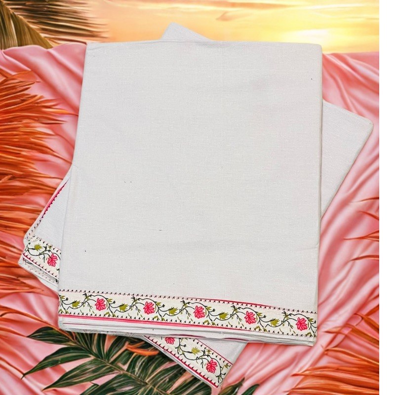 Aesthetic Pure Cotton Topsheet Set (Pack of 2) – Floral Print Border Flat Bed Sheets