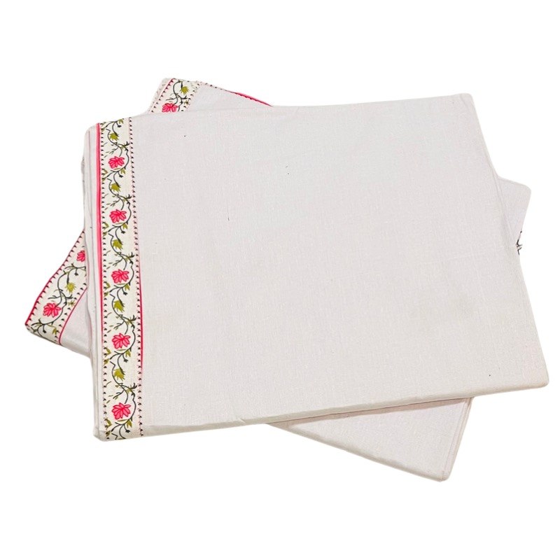 Aesthetic Pure Cotton Topsheet Set (Pack of 2) – Floral Print Border Flat Bed Sheets