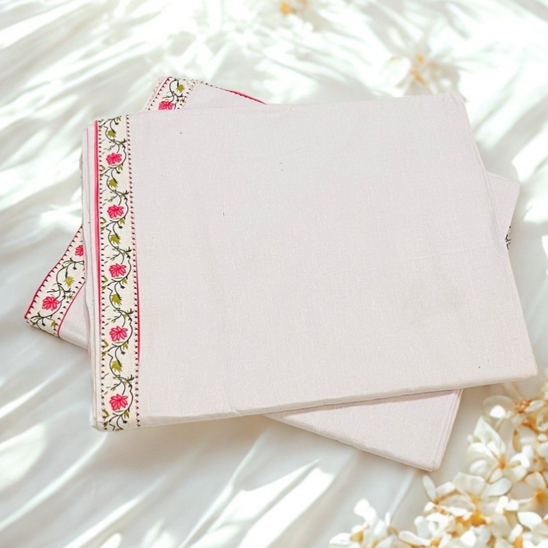 Aesthetic Pure Cotton Topsheet Set (Pack of 2) – Floral Print Border Flat Bed Sheets